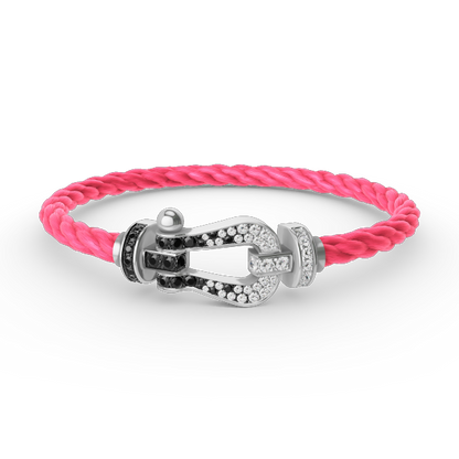 [⭐Lioran]FORCE LARGE HORSESHOE BLACK WHITE DIAMOND BRACELET SILVER