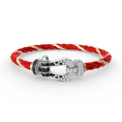 [⭐Lioran]FORCE LARGE HORSESHOE BLACK WHITE DIAMOND BRACELET SILVER