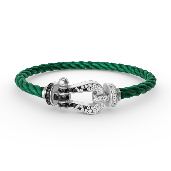 [⭐Lioran]FORCE LARGE HORSESHOE BLACK WHITE DIAMOND BRACELET SILVER