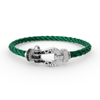 [⭐Lioran]FORCE LARGE HORSESHOE BLACK WHITE DIAMOND BRACELET SILVER