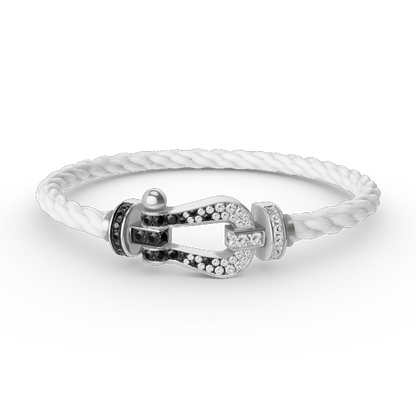 [⭐Lioran]FORCE LARGE HORSESHOE BLACK WHITE DIAMOND BRACELET SILVER
