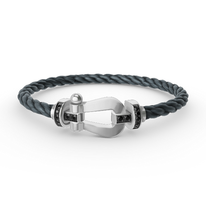 [⭐Lioran]FORCE LARGE HORSESHOE BLACK DIAMOND BRACELET SILVER