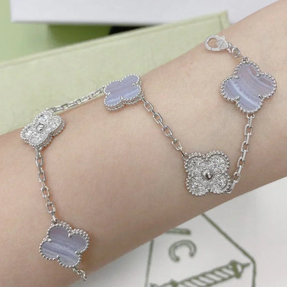 [⭐Lioran] CLOVER 5 MOTIF PURPLE CHALCEDONY BRACELET COLLECTION