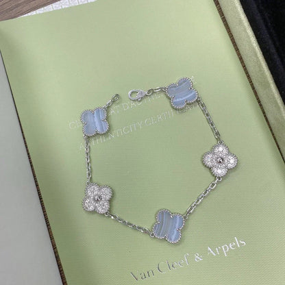[⭐Lioran] CLOVER 5 MOTIF PURPLE CHALCEDONY BRACELET COLLECTION