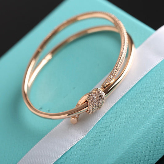 [Lioran]KNOT DOUBLE ROW PINK GOLD DIAMOND BRACELET