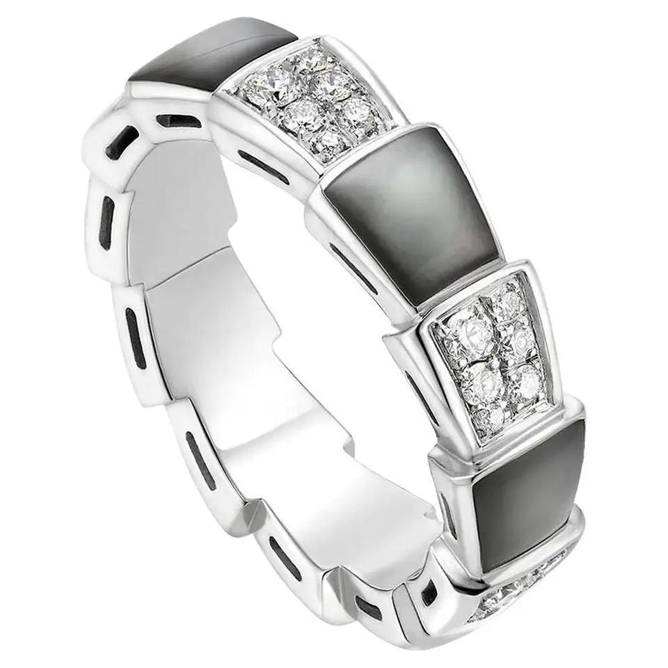 [⭐Lioran]SERPENTI RING SILVER DIAMOND BLACK MOP 4MM