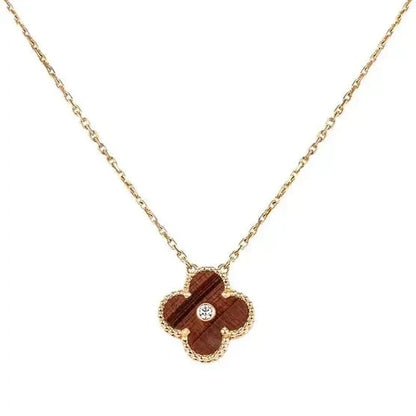 [⭐Lioran]CLOVER 15MM DIAMOND AND YELLOW TIGER'S EYE AGATE necklace