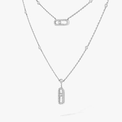 [⭐Lioran]2 Rows Rose Gold Diamond Pave_ Necklace Move Uno