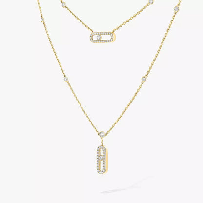 [⭐Lioran]2 Rows Rose Gold Diamond Pave_ Necklace Move Uno