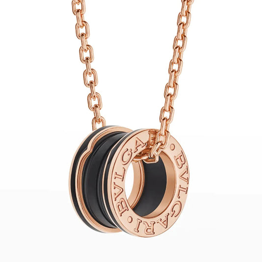 [⭐Lioran]ZERO 1 BLACK CERAMIC PINK GOLD NECKLACE