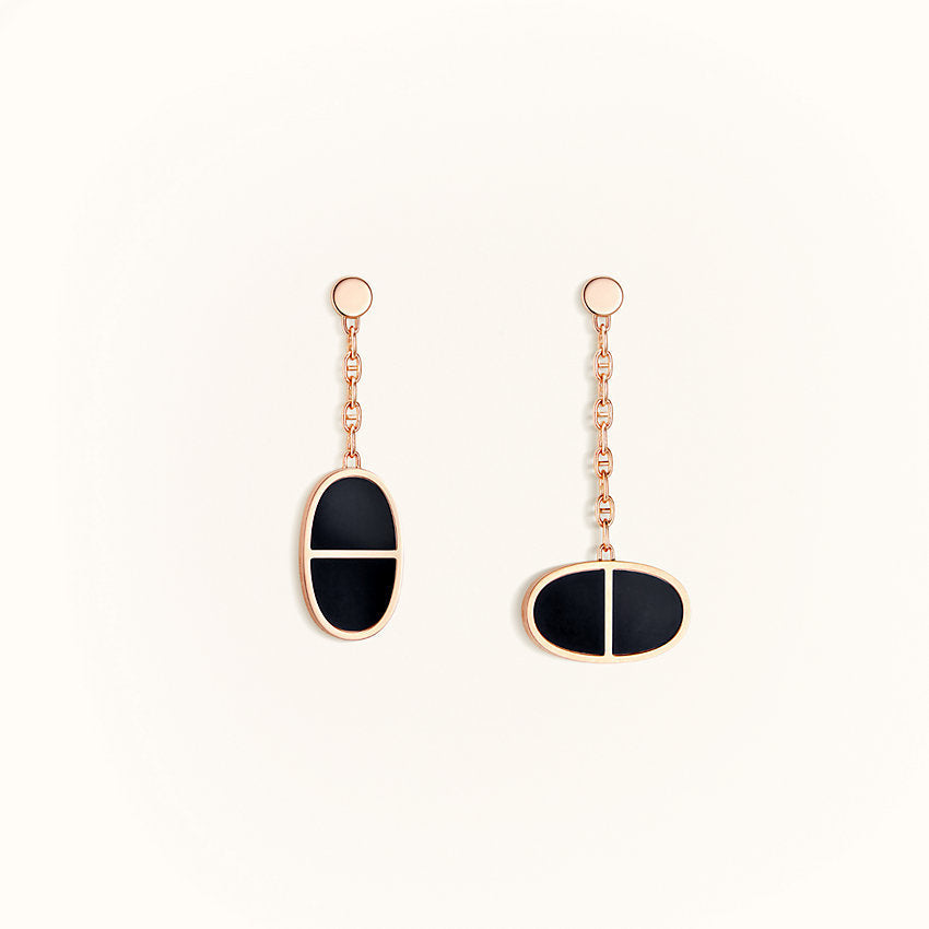 [⭐Lioran]CHAINE VERSO BLACK CERAMIC EARRINGS