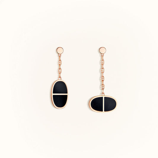 [⭐Lioran]CHAINE VERSO BLACK CERAMIC EARRINGS