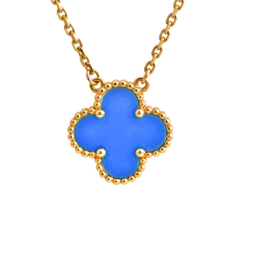 [⭐Lioran]CLOVER 15MM BLUE AGATE NECKLACE