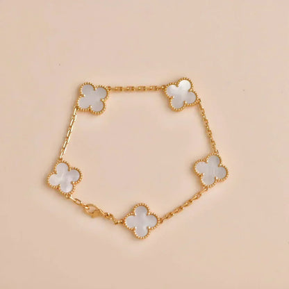 [⭐Lioran]CLOVER WHITE PEARL MOP 5 MOTIF BRACELET COLLECTION
