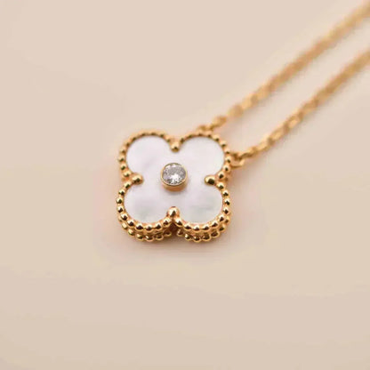 [⭐Lioran]CLOVER 15MM DIAMOND WHITE FRITILLARIA NECKLACE