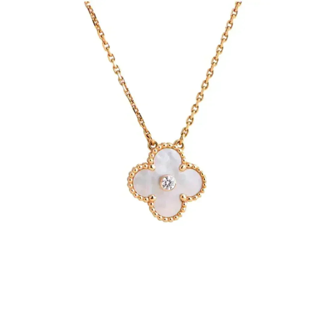 [⭐Lioran]CLOVER 15MM DIAMOND WHITE FRITILLARIA NECKLACE