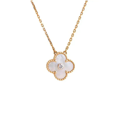[⭐Lioran]CLOVER 15MM DIAMOND WHITE FRITILLARIA NECKLACE