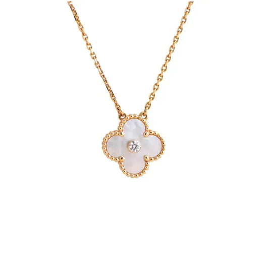 [⭐Lioran]CLOVER 15MM DIAMOND WHITE FRITILLARIA NECKLACE