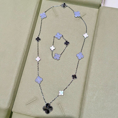 [⭐Lioran]DETACHABLE CLOVER 15(11+4) FLOWER SILVER NECKLACE SET