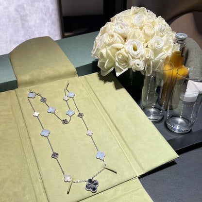 [⭐Lioran]DETACHABLE CLOVER 15(11+4) FLOWER SILVER NECKLACE SET