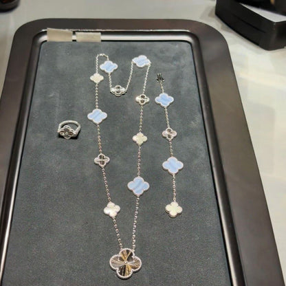 [⭐Lioran]DETACHABLE CLOVER 15(11+4) FLOWER SILVER NECKLACE SET