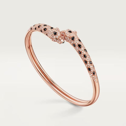 [⭐Lioran]PANTHERE DOUBLE HEADED HALF DIAMOND OPEN BRACELET
