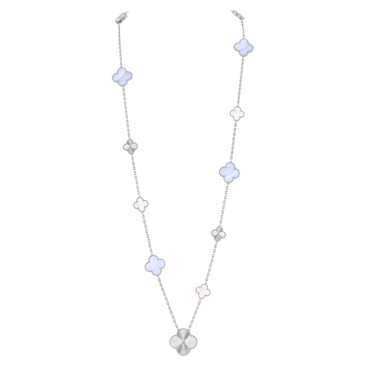 [⭐Lioran]DETACHABLE CLOVER 15(11+4) FLOWER SILVER NECKLACE SET