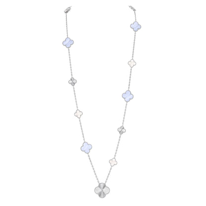 [⭐Lioran]DETACHABLE CLOVER 15(11+4) FLOWER SILVER NECKLACE SET