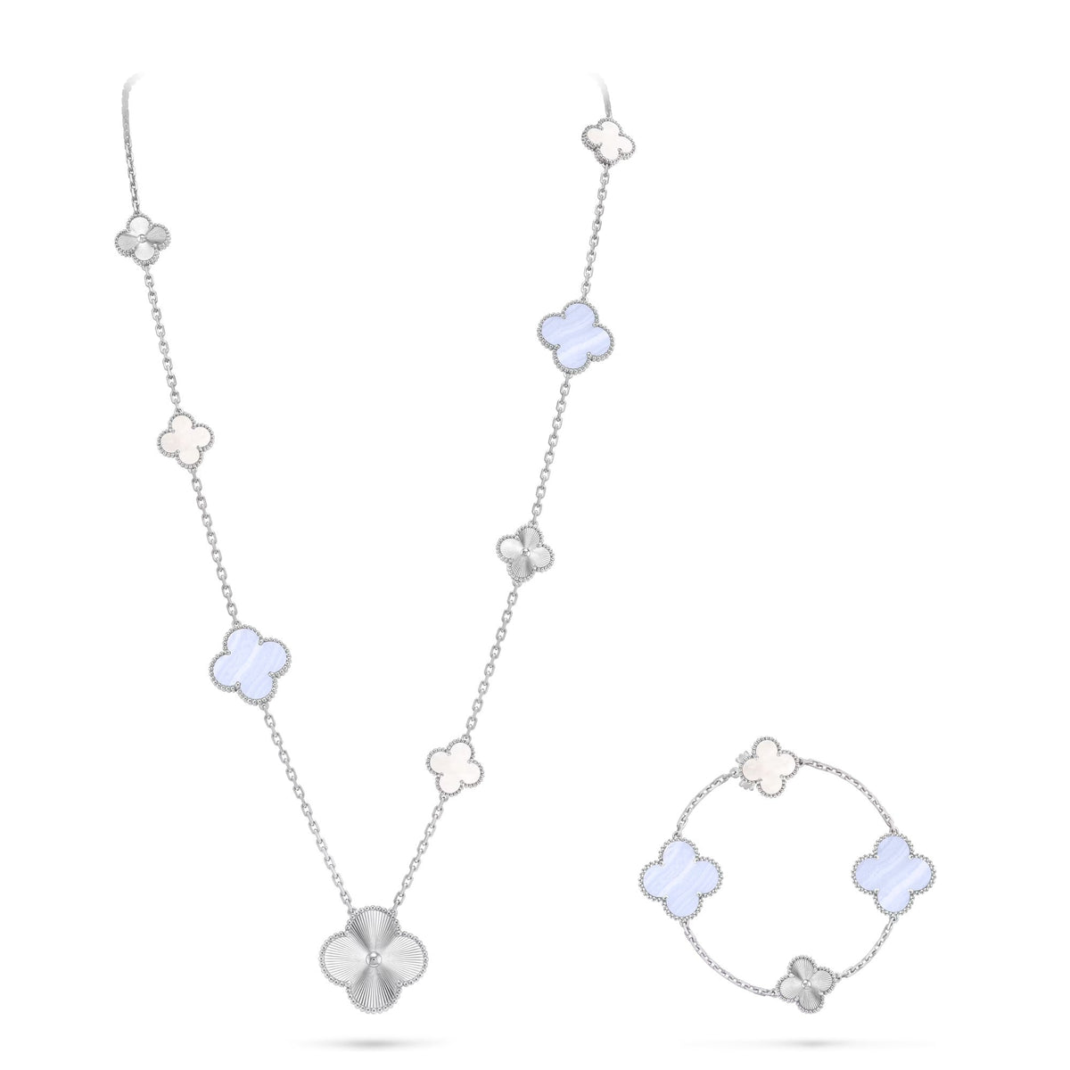 [⭐Lioran]DETACHABLE CLOVER 15(11+4) FLOWER SILVER NECKLACE SET