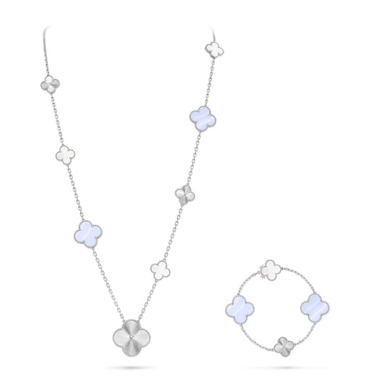 [⭐Lioran]DETACHABLE CLOVER 15(11+4) FLOWER SILVER NECKLACE SET