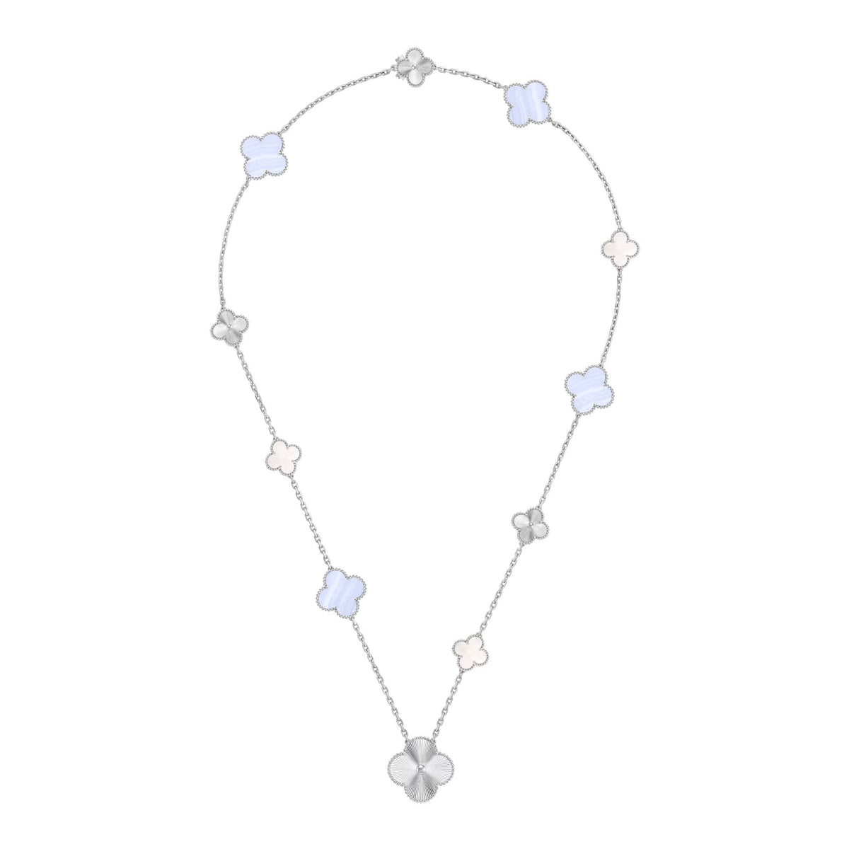 [⭐Lioran]DETACHABLE CLOVER 15(11+4) FLOWER SILVER NECKLACE SET