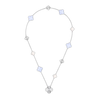 [⭐Lioran]DETACHABLE CLOVER 15(11+4) FLOWER SILVER NECKLACE SET