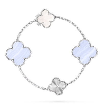 [⭐Lioran]DETACHABLE CLOVER 15(11+4) FLOWER SILVER NECKLACE SET