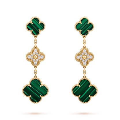 [⭐Lioran]CLOVER EARRINGS GOLD MALACHITE DIAMOND 3 MOTIF