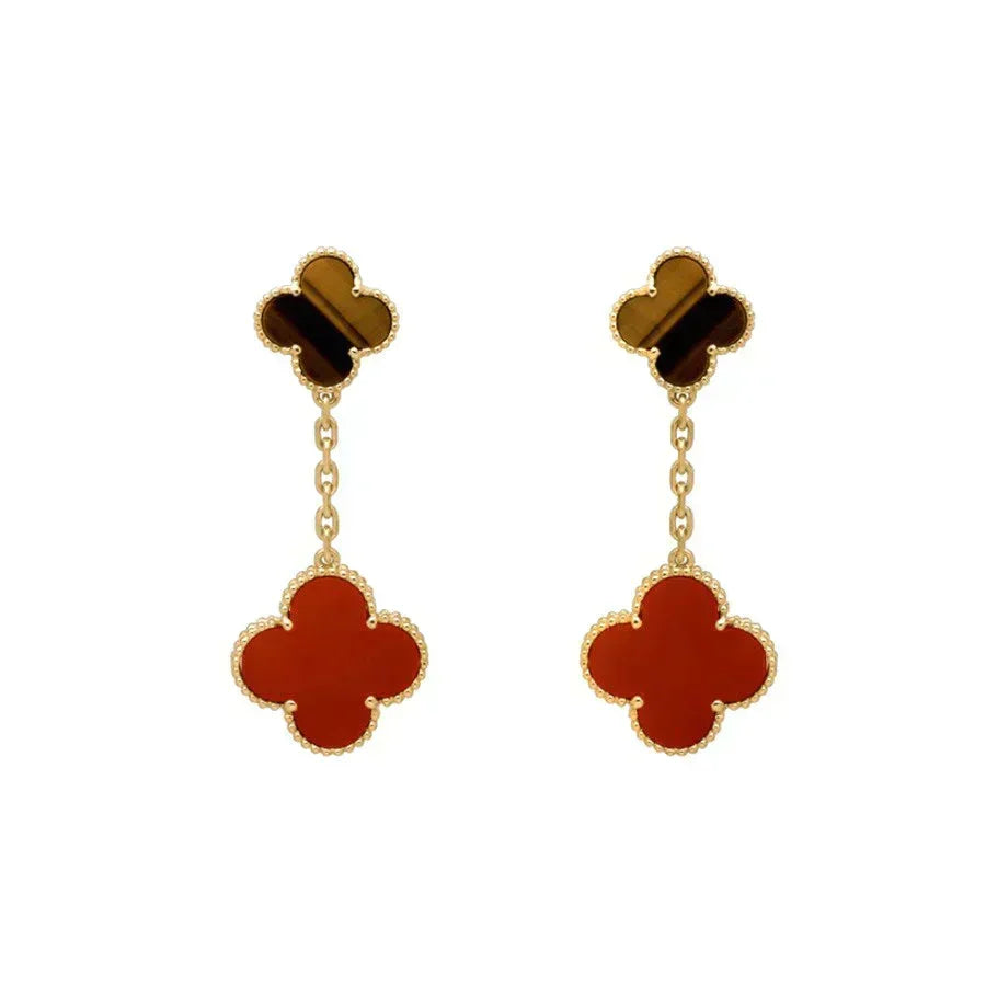 [⭐Lioran]CLOVER  2 MOTIF  TIGER EYE CARNELIAN EARRINGS