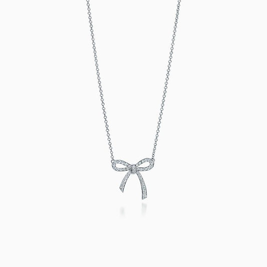 [Lioran]RIBBON NECKLACE BOW PENDANT DIAMOND CHARM CHAIN
