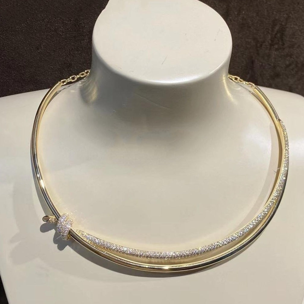 [Lioran]KNOT DOUBLE ROW NECKLACE IN YELLOW GOLD WITH DIAMONDS