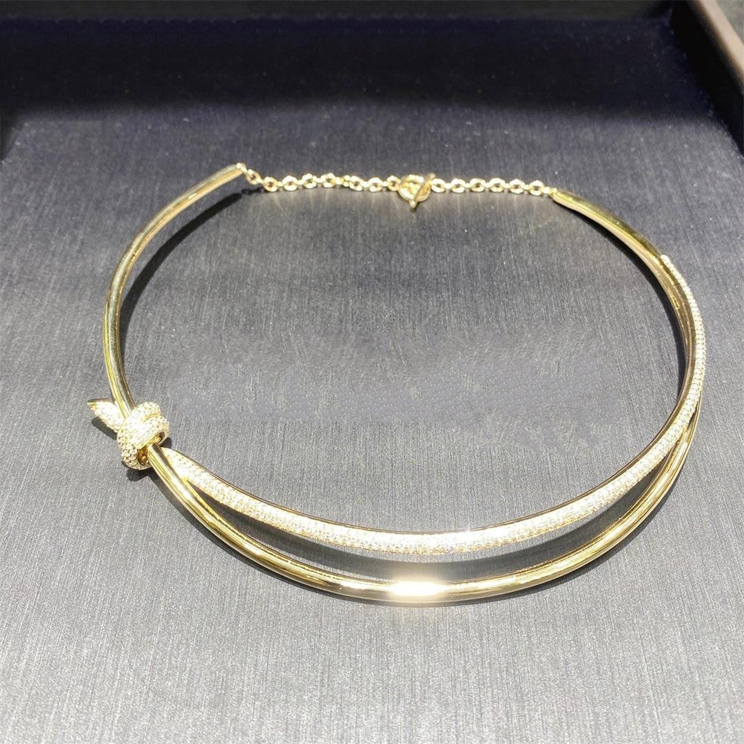 [Lioran]KNOT DOUBLE ROW NECKLACE IN YELLOW GOLD WITH DIAMONDS