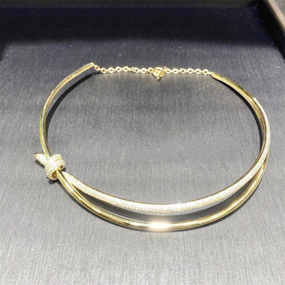 [Lioran]KNOT DOUBLE ROW NECKLACE IN YELLOW GOLD WITH DIAMONDS