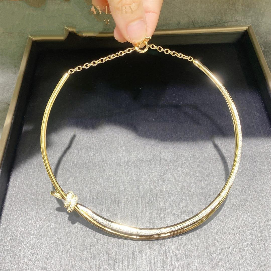 [Lioran]KNOT DOUBLE ROW NECKLACE IN YELLOW GOLD WITH DIAMONDS