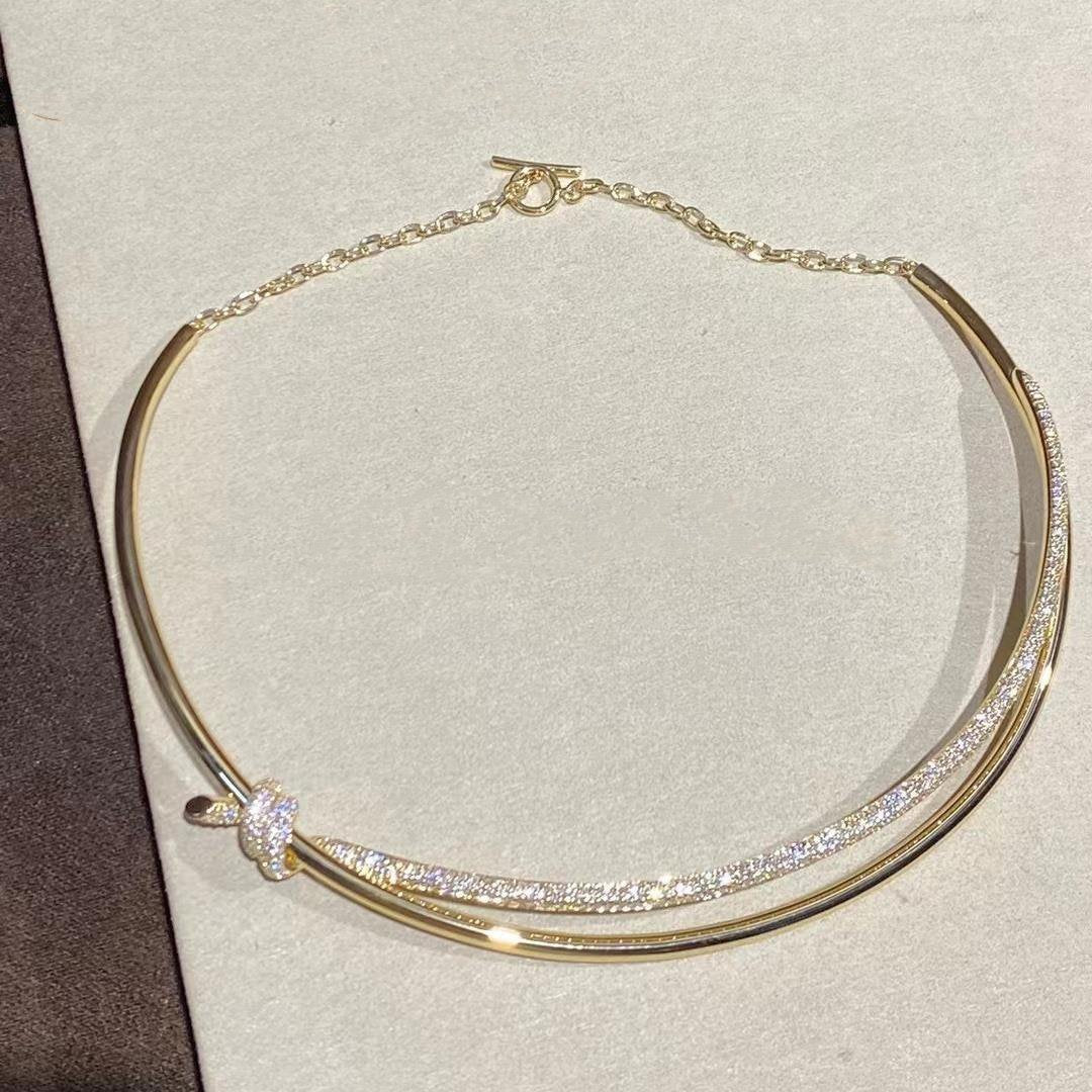[Lioran]KNOT DOUBLE ROW NECKLACE IN YELLOW GOLD WITH DIAMONDS