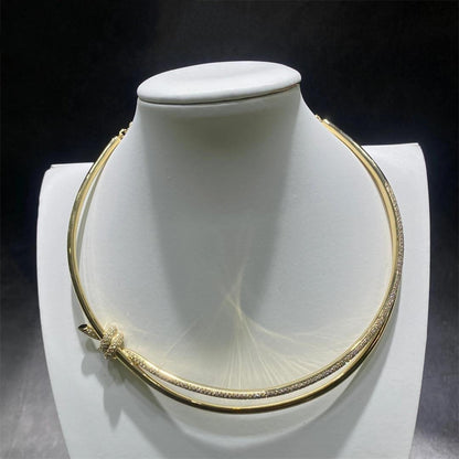 [Lioran]KNOT DOUBLE ROW NECKLACE IN YELLOW GOLD WITH DIAMONDS