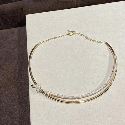 [Lioran]KNOT DOUBLE ROW NECKLACE IN YELLOW GOLD WITH DIAMONDS