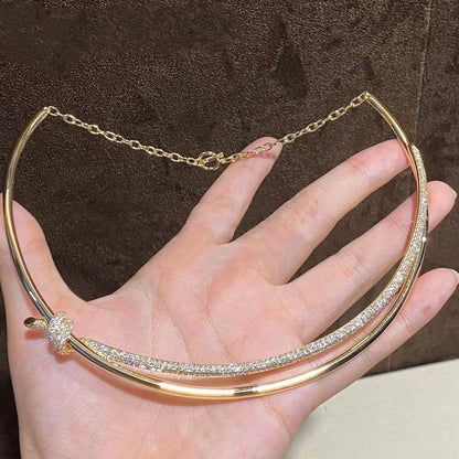 [Lioran]KNOT DOUBLE ROW NECKLACE IN YELLOW GOLD WITH DIAMONDS