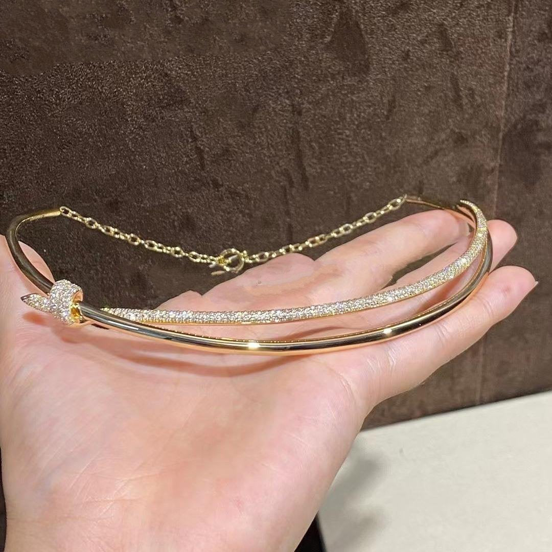 [Lioran]KNOT DOUBLE ROW NECKLACE IN YELLOW GOLD WITH DIAMONDS