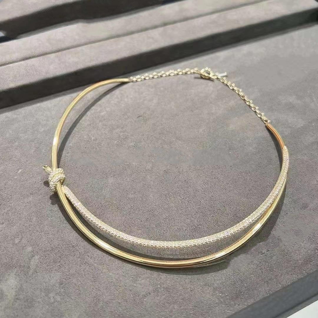 [Lioran]KNOT DOUBLE ROW NECKLACE IN YELLOW GOLD WITH DIAMONDS