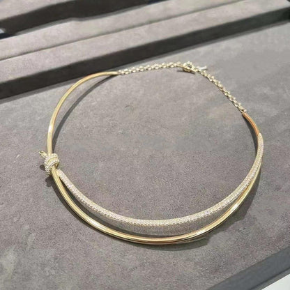 [Lioran]KNOT DOUBLE ROW NECKLACE IN YELLOW GOLD WITH DIAMONDS