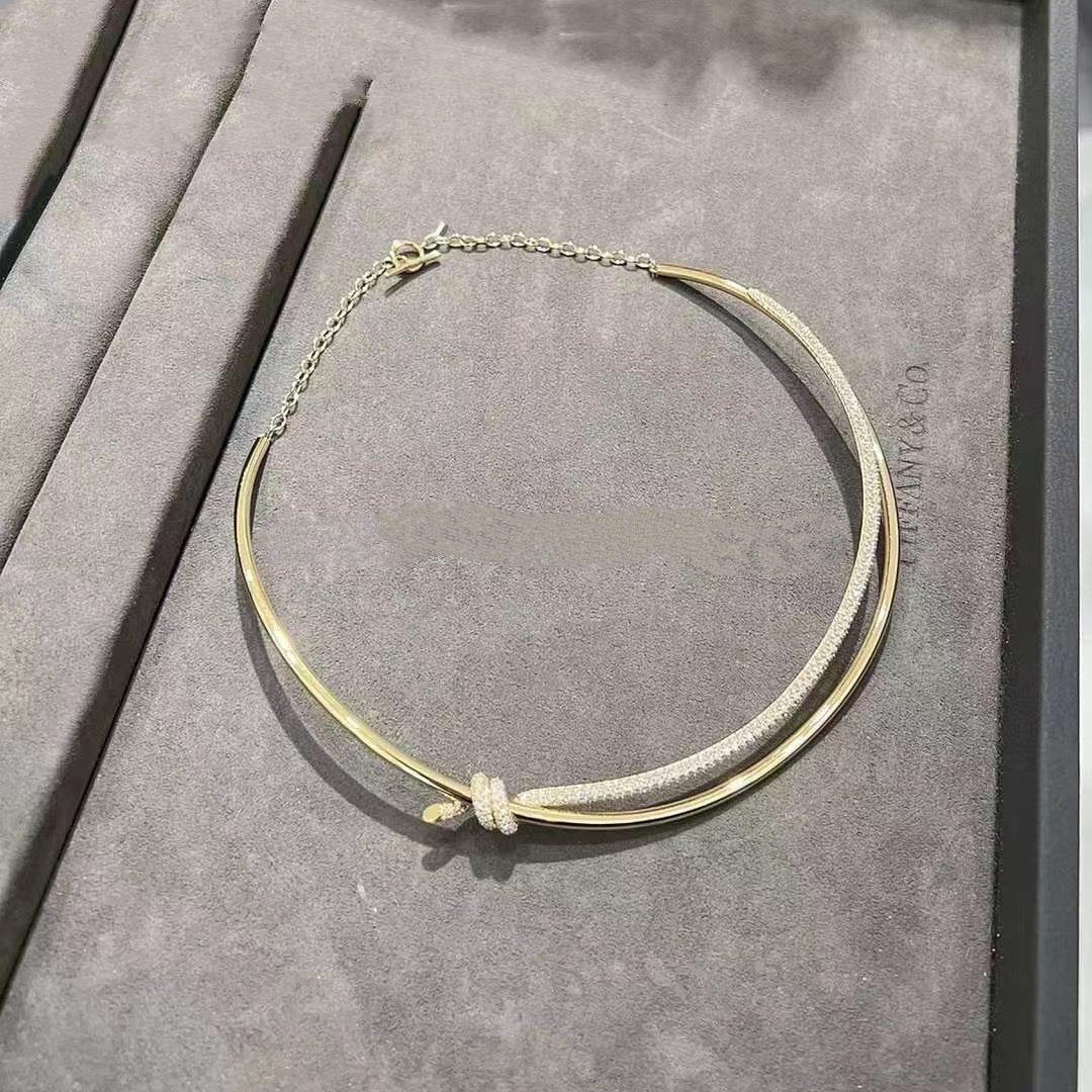 [Lioran]KNOT DOUBLE ROW NECKLACE IN YELLOW GOLD WITH DIAMONDS