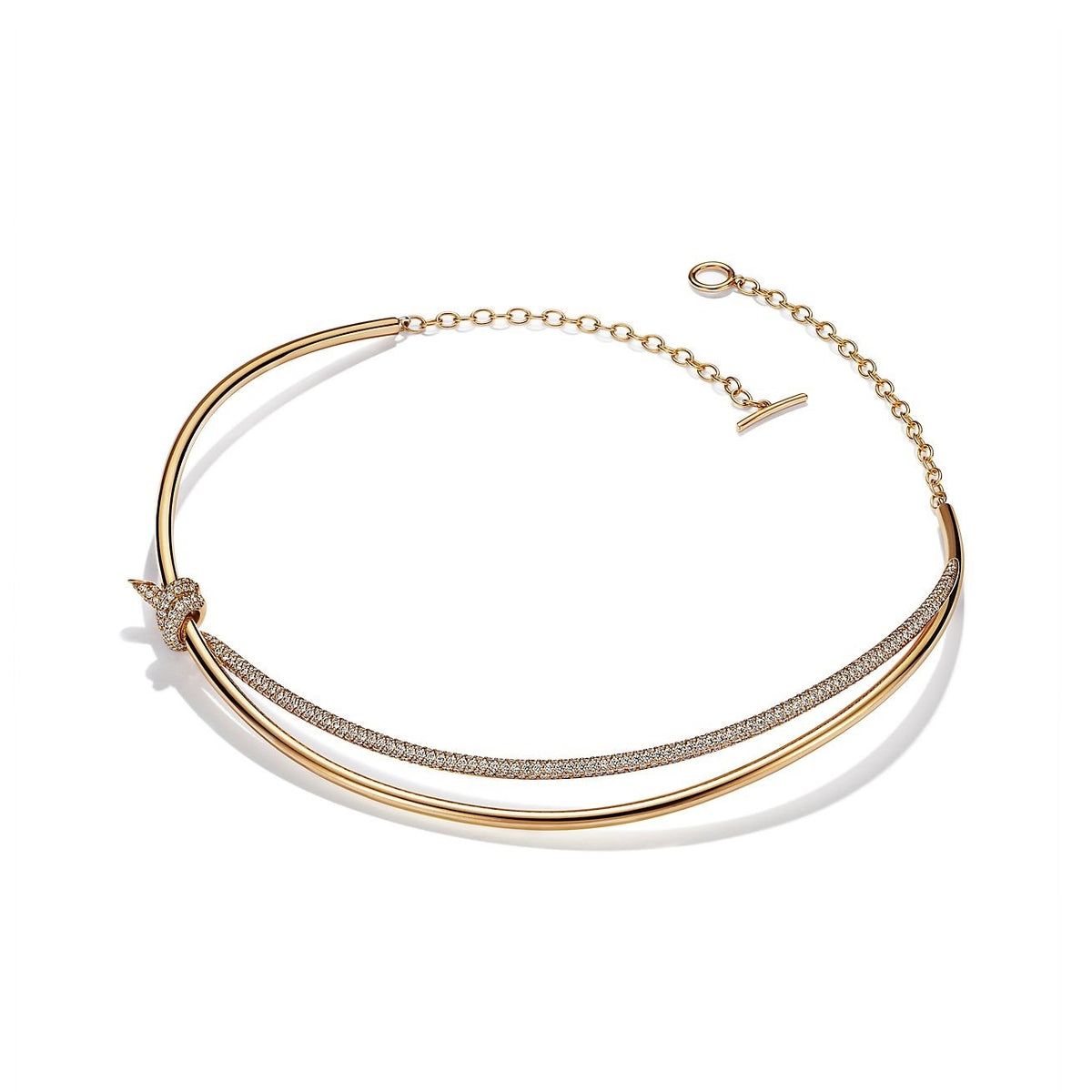 [Lioran]KNOT DOUBLE ROW NECKLACE IN YELLOW GOLD WITH DIAMONDS