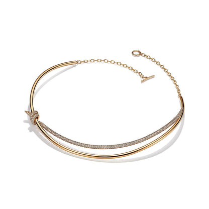 [Lioran]KNOT DOUBLE ROW NECKLACE IN YELLOW GOLD WITH DIAMONDS